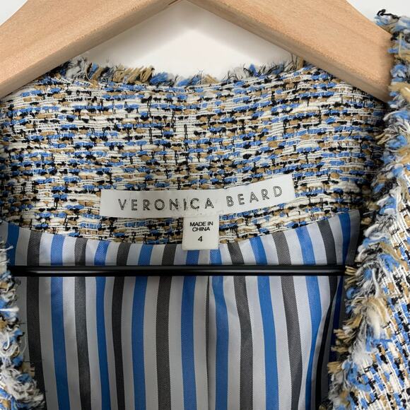 Veronica Beard Cedric Collarless Dickey Jacket Blue Tan Double Breast Womens 4 - Picture 13 of 16